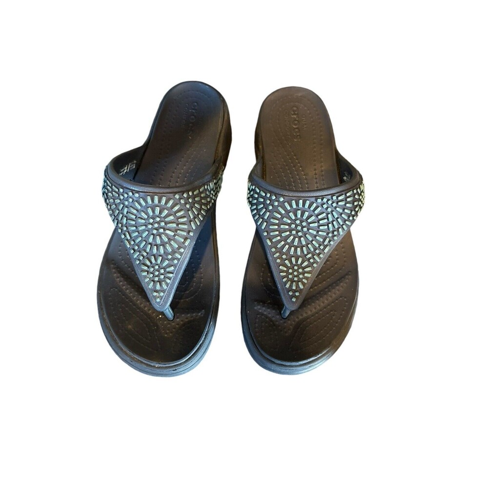 Crocs Monterey Diamond Diamante Wedge Flip Flop Sandals Blue Women’s Size‎ 7